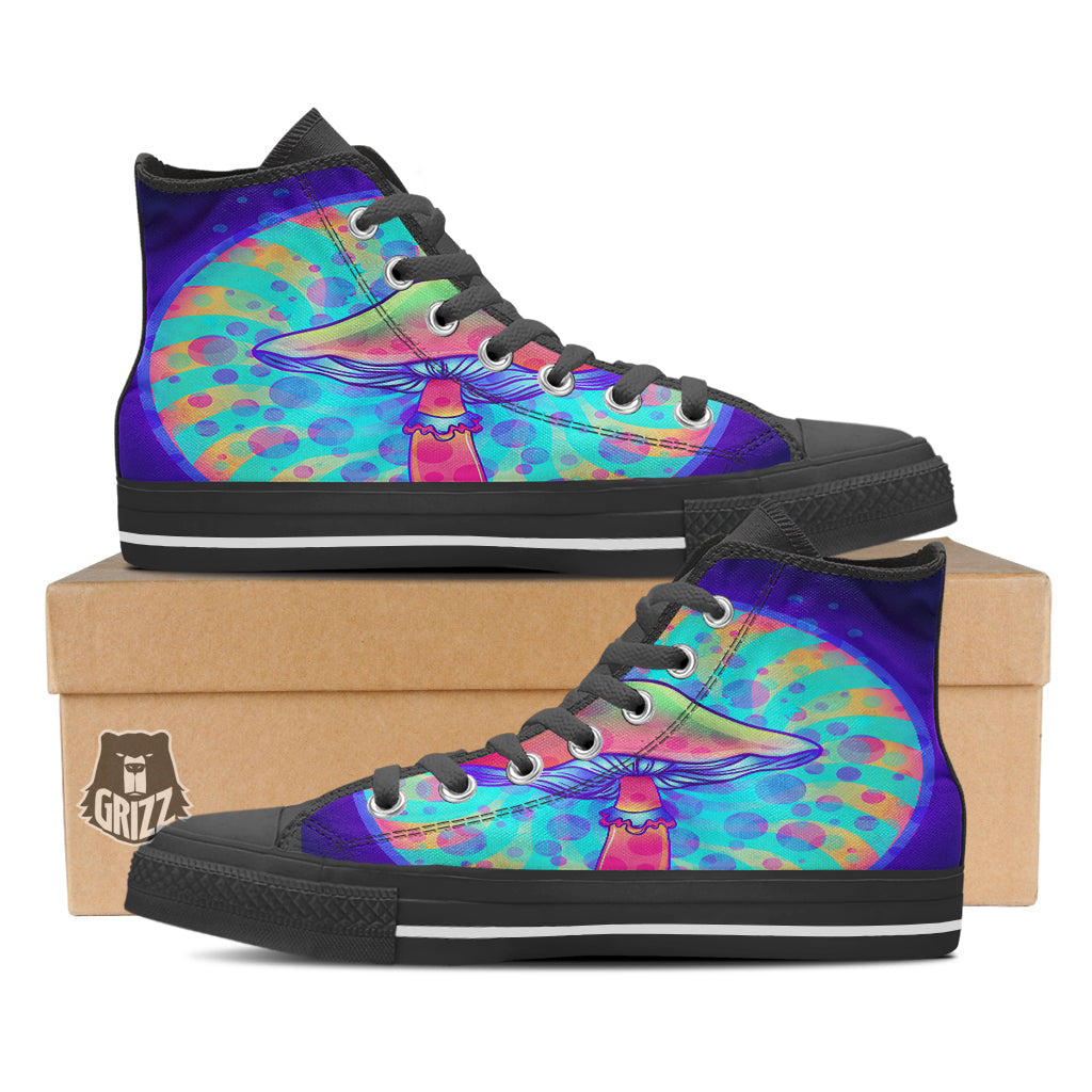 Mushrooms Psychedelic Print Black High Top Shoes-grizzshop