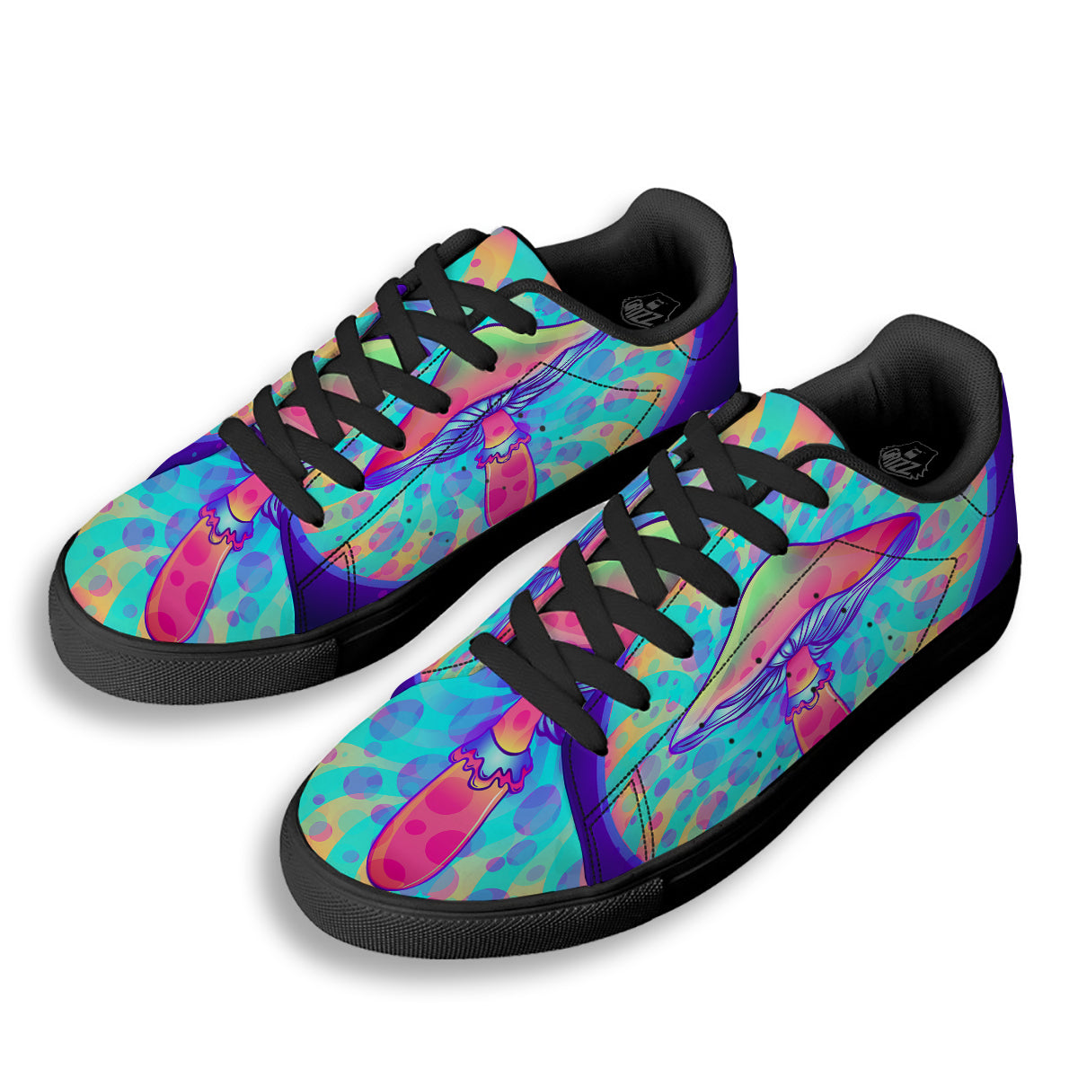 Mushrooms Psychedelic Print Black Low Top Sneakers-grizzshop