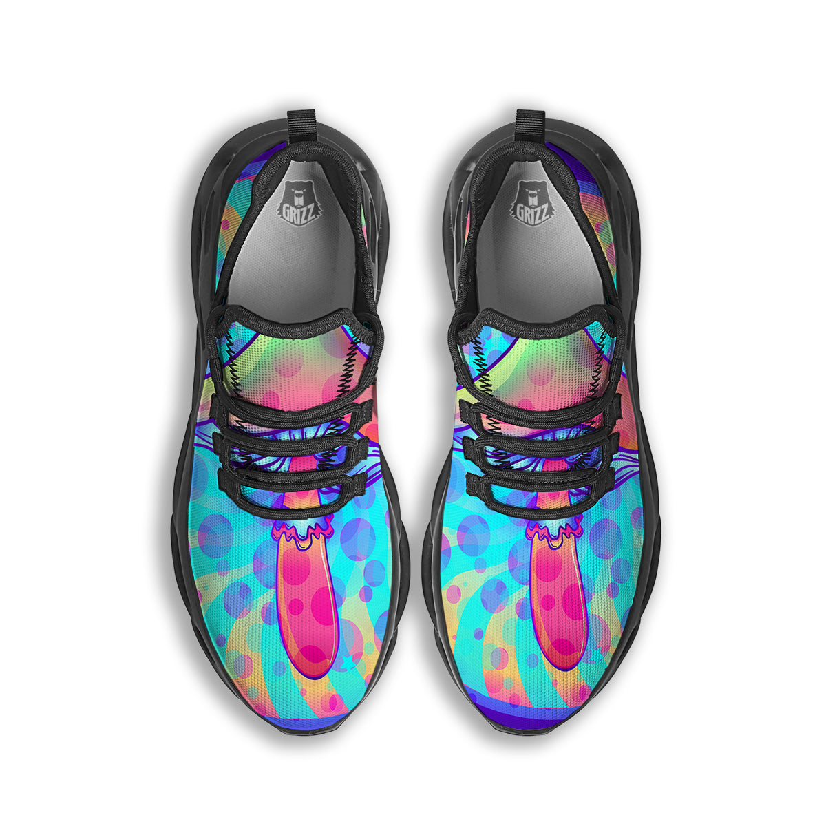 Mushrooms Psychedelic Print Black Running Shoes-grizzshop