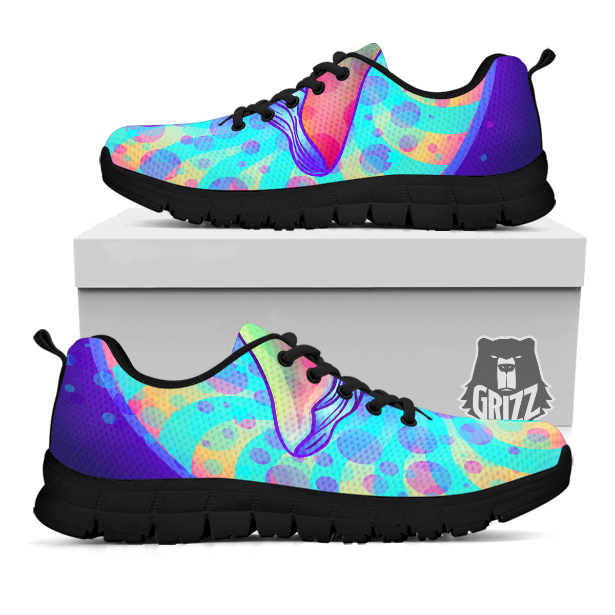 Mushrooms Psychedelic Print Black Sneaker-grizzshop