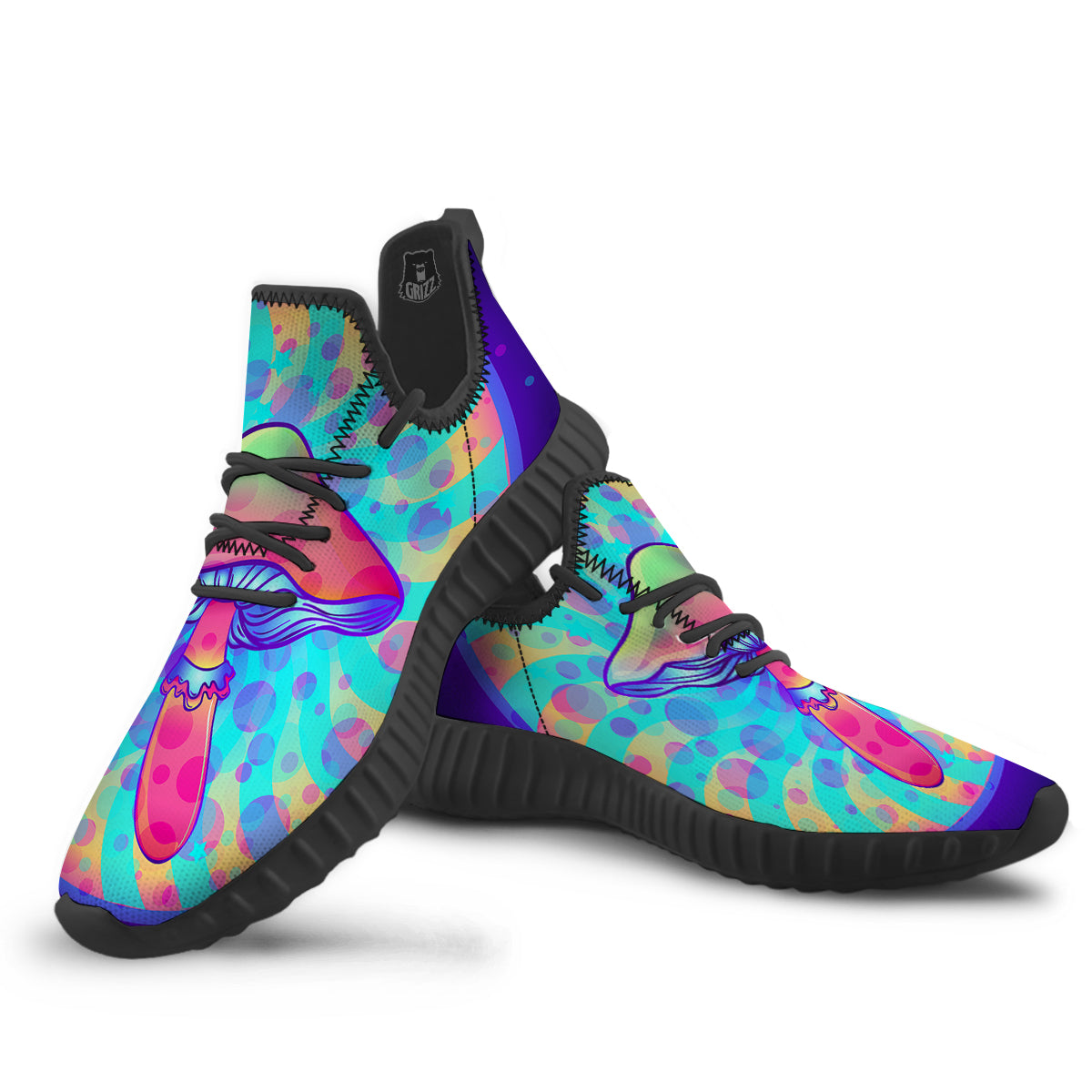 Mushrooms Psychedelic Print Black Walking Shoes-grizzshop