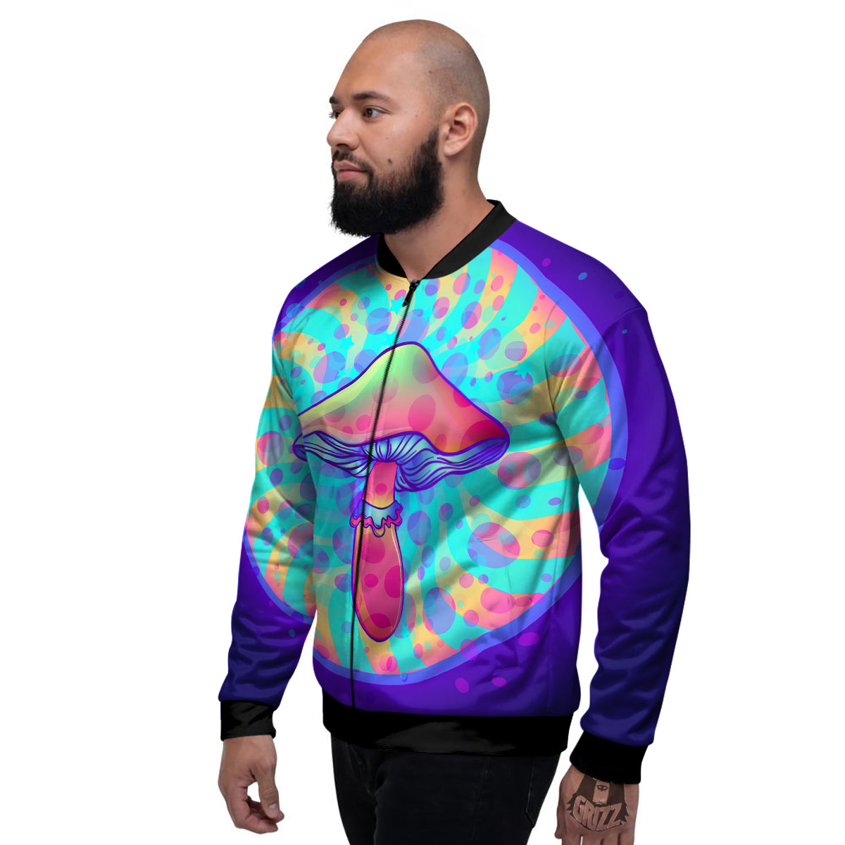 Mushrooms Psychedelic Print Men's Bomber Jacket-grizzshop