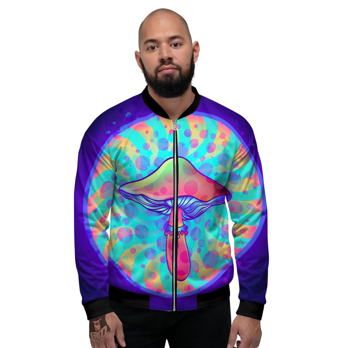 Mushrooms Psychedelic Print Men's Bomber Jacket-grizzshop