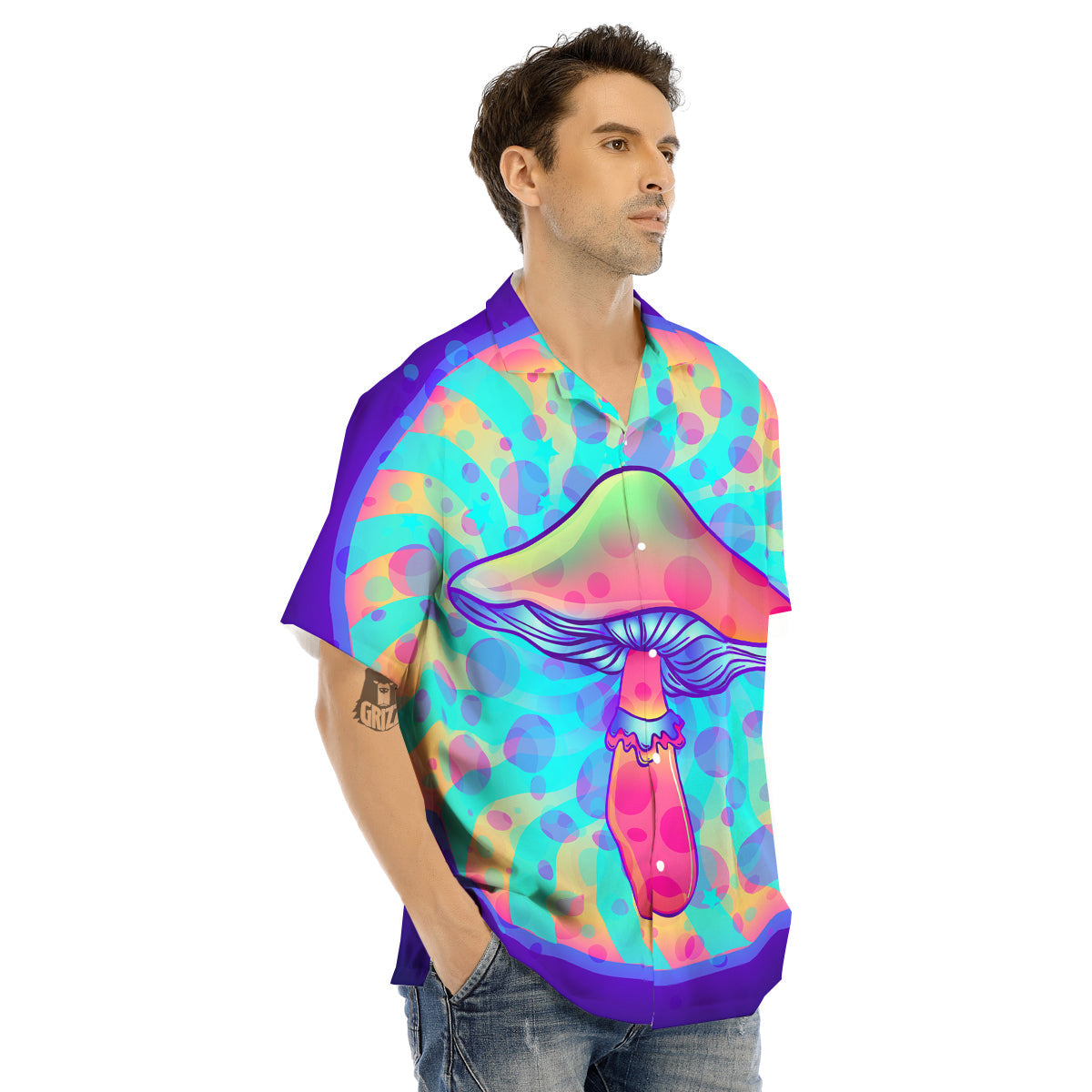 Mushrooms Psychedelic Print Men's Hawaiian Shirt-grizzshop