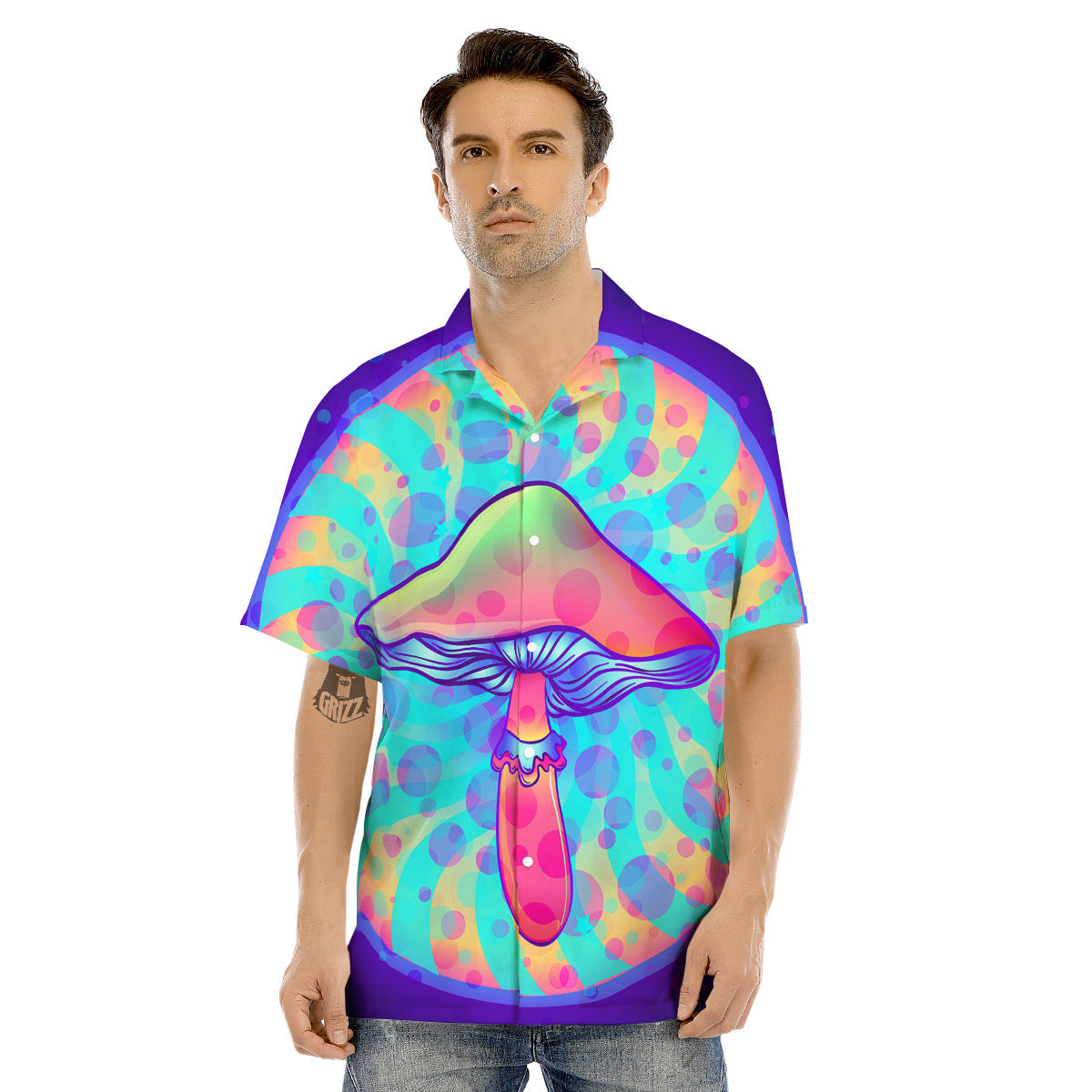Mushrooms Psychedelic Print Men's Hawaiian Shirt-grizzshop
