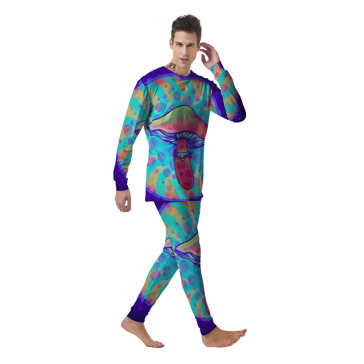 Mushrooms Psychedelic Print Men's Pajamas-grizzshop