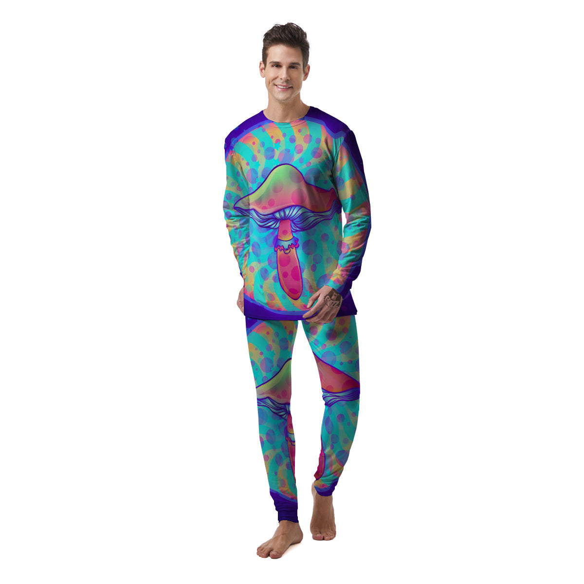 Mushrooms Psychedelic Print Men's Pajamas-grizzshop