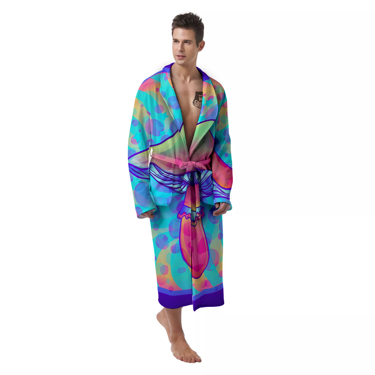 Mushrooms Psychedelic Print Men's Robe-grizzshop