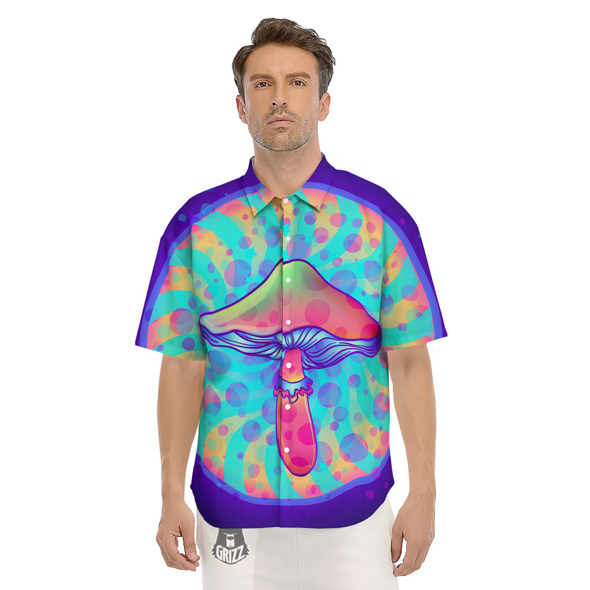 Mushrooms Psychedelic Print Men's Short Sleeve Shirts-grizzshop