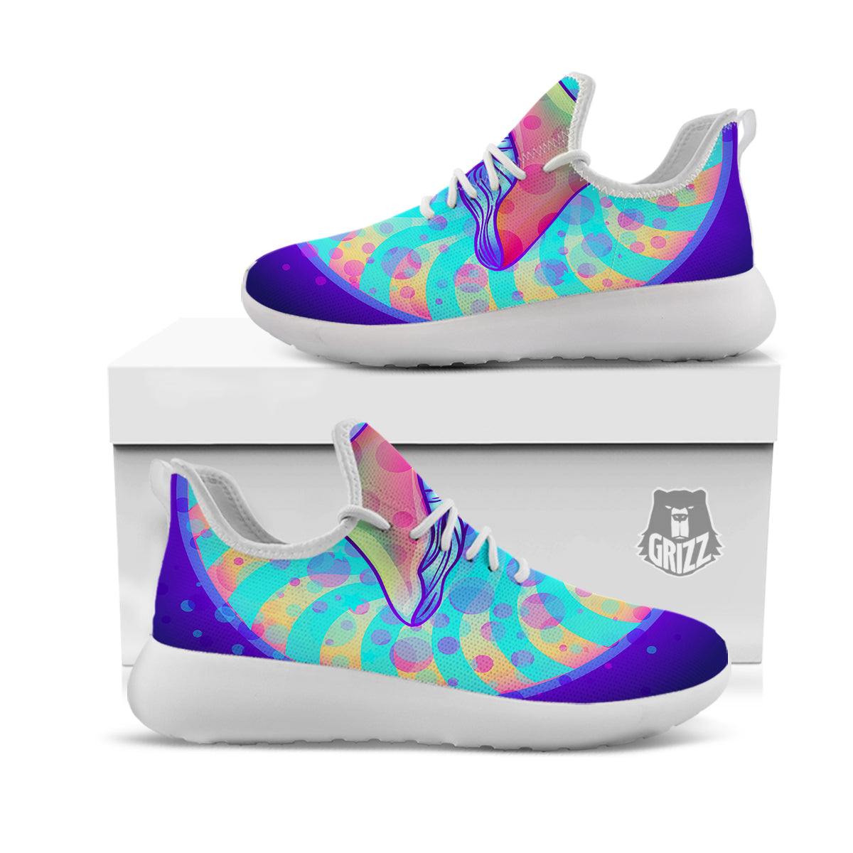 Mushrooms Psychedelic Print White Athletic Shoes-grizzshop