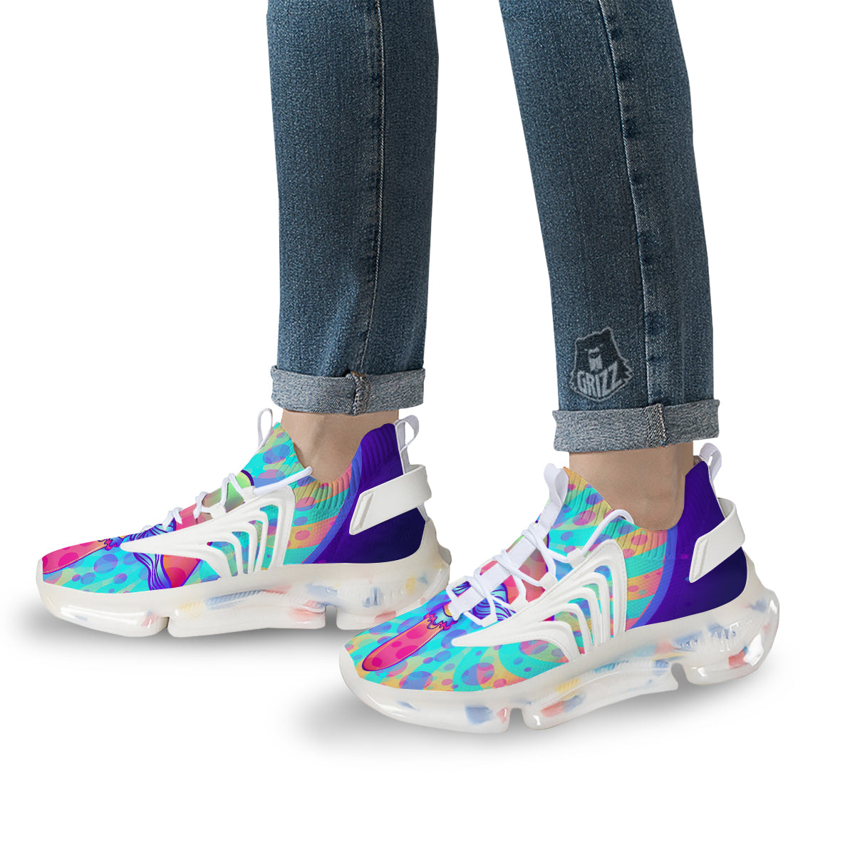 Mushrooms Psychedelic Print White Gym Shoes-grizzshop