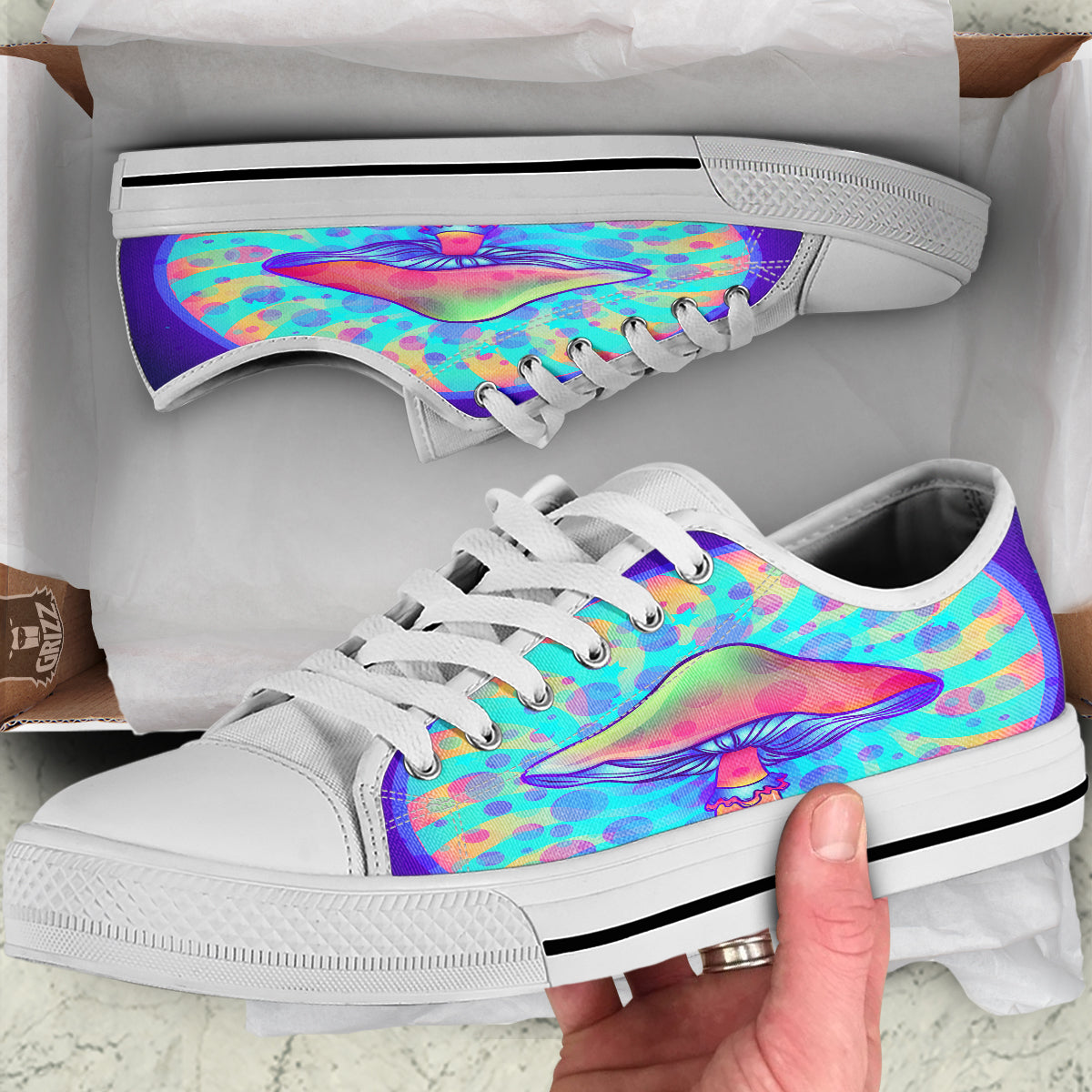 Mushrooms Psychedelic Print White Low Top Shoes-grizzshop