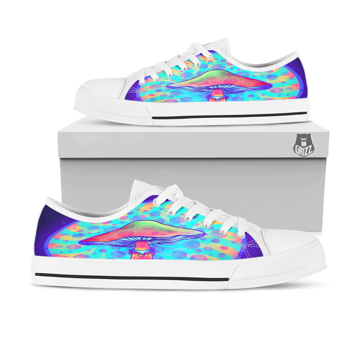 Mushrooms Psychedelic Print White Low Top Shoes-grizzshop