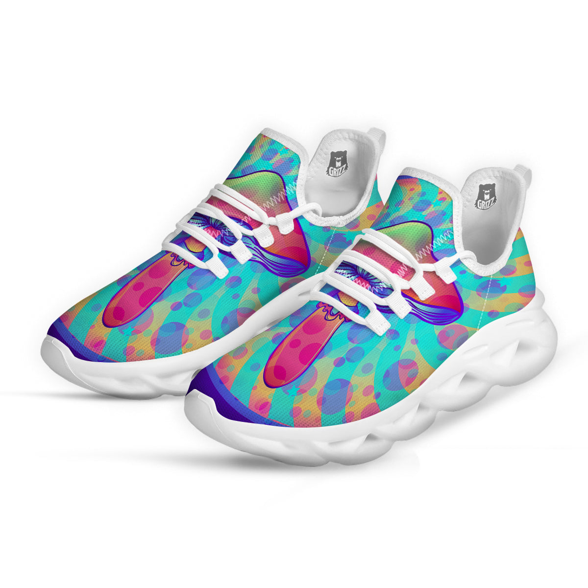 Mushrooms Psychedelic Print White Running Shoes-grizzshop