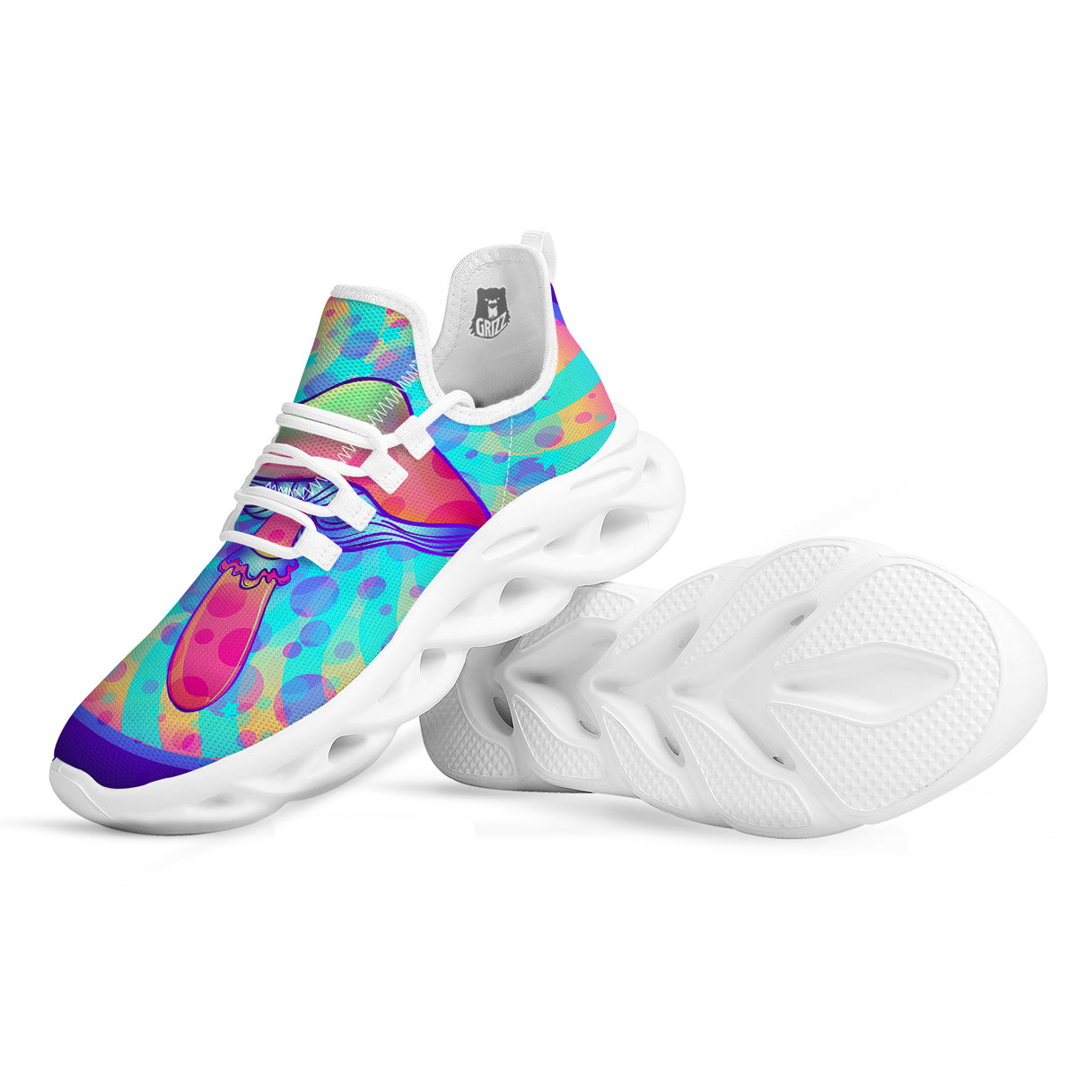 Mushrooms Psychedelic Print White Running Shoes-grizzshop