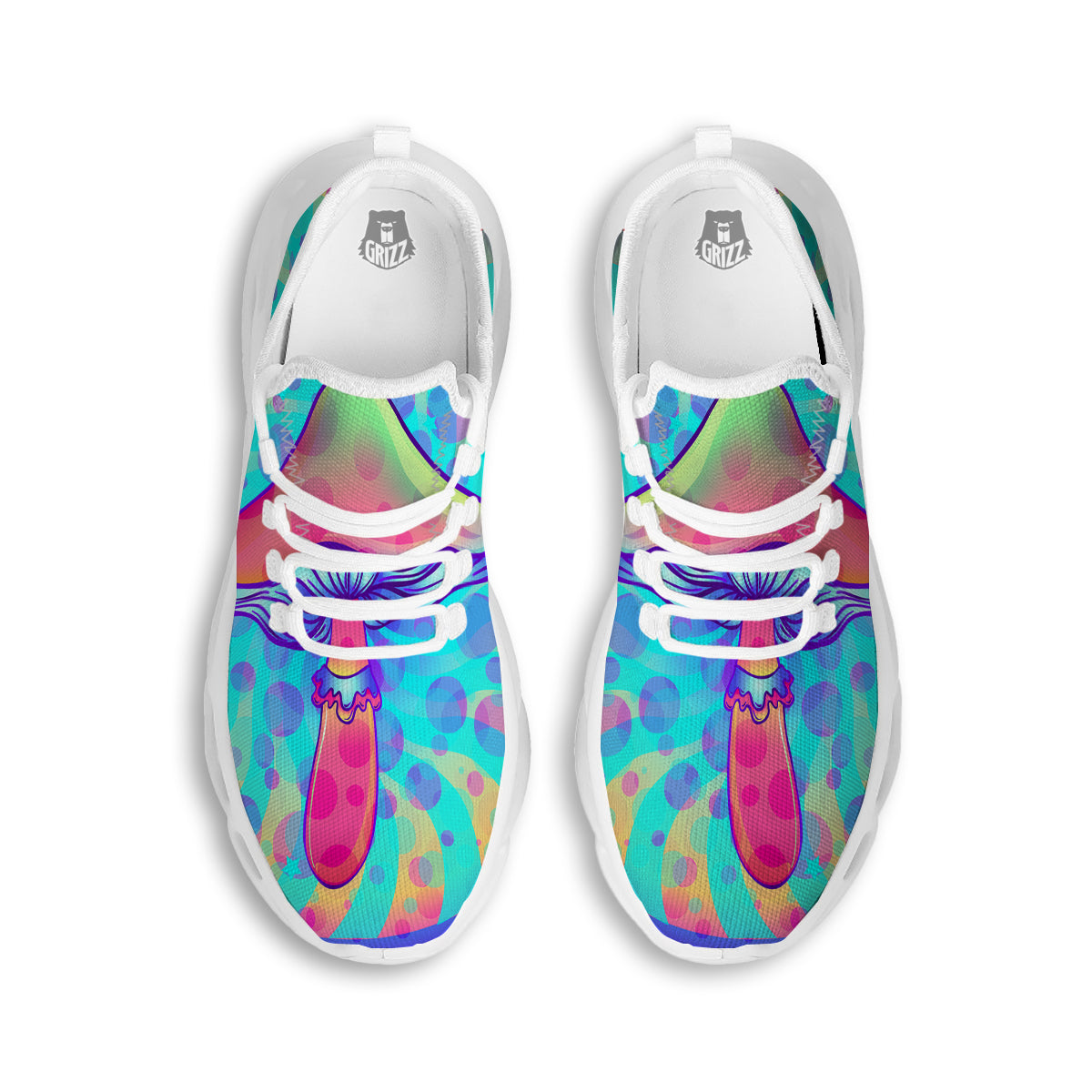 Mushrooms Psychedelic Print White Running Shoes-grizzshop