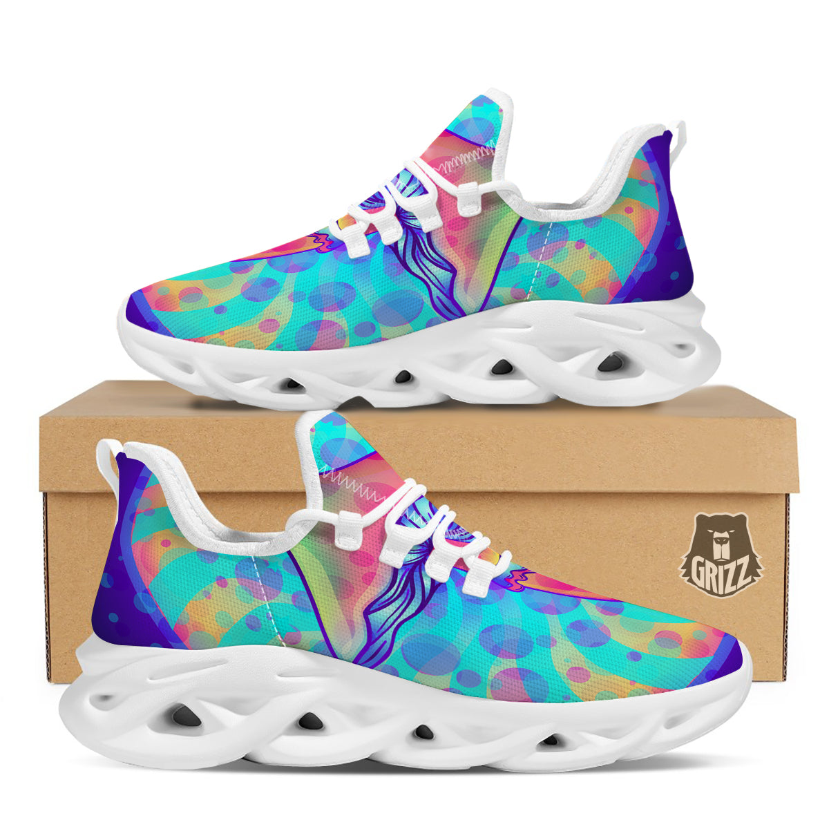 Mushrooms Psychedelic Print White Running Shoes-grizzshop