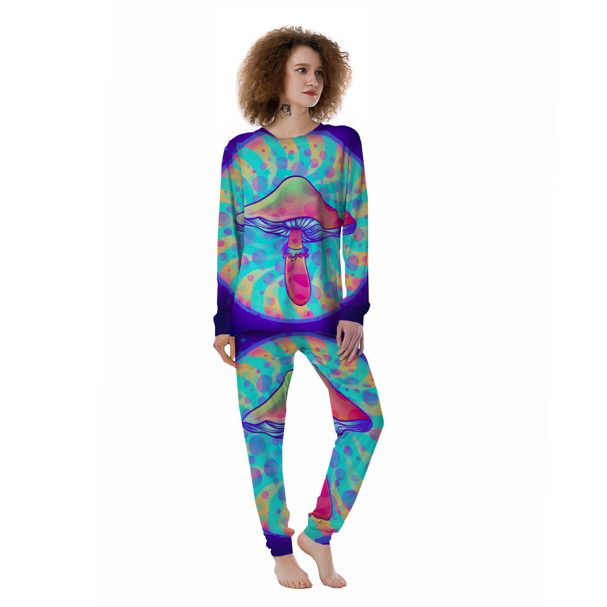 Mushrooms Psychedelic Print Women's Pajamas-grizzshop