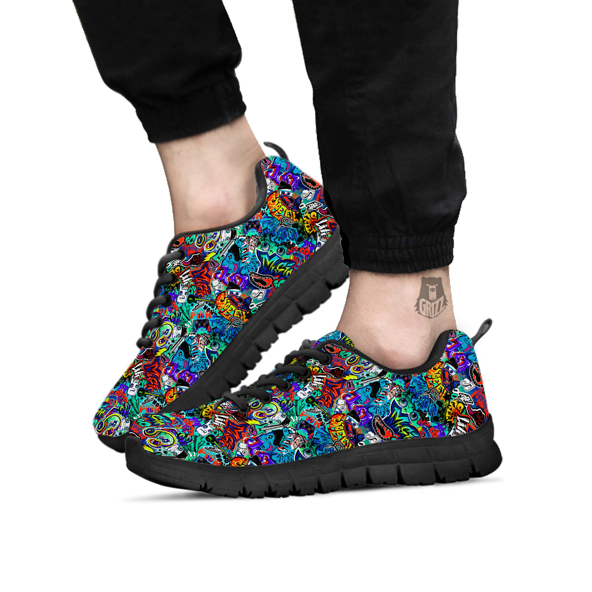 Music Abstract Print Pattern Black Sneaker-grizzshop