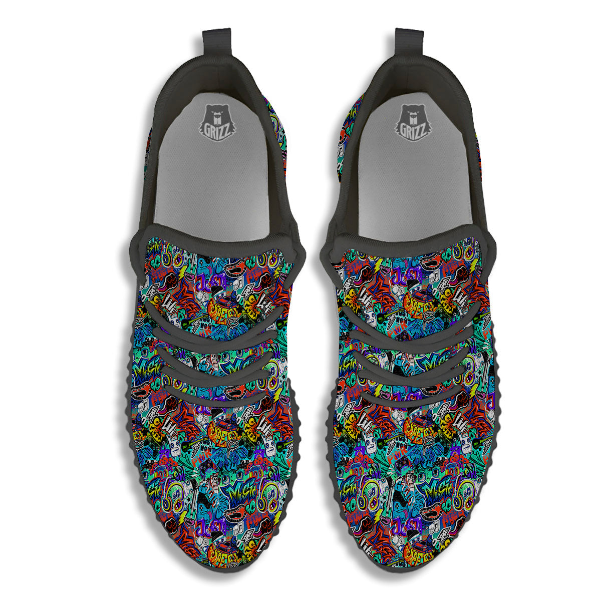 Music Abstract Print Pattern Black Walking Shoes-grizzshop