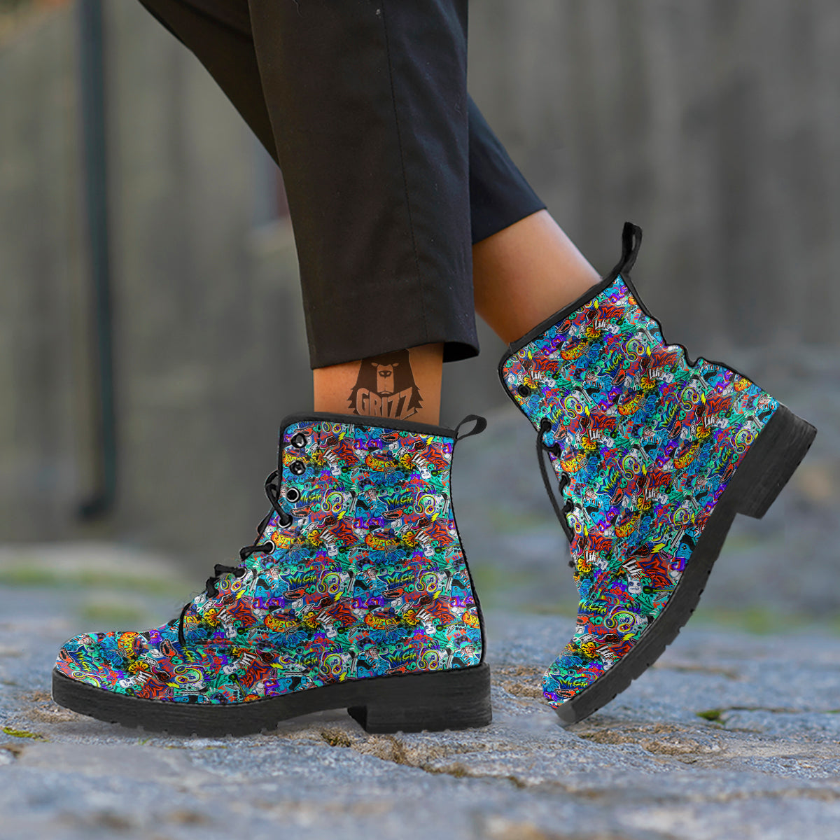 Music Abstract Print Pattern Leather Boots-grizzshop