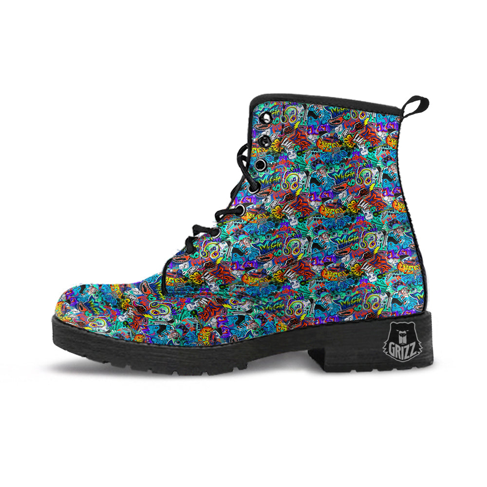 Music Abstract Print Pattern Leather Boots-grizzshop