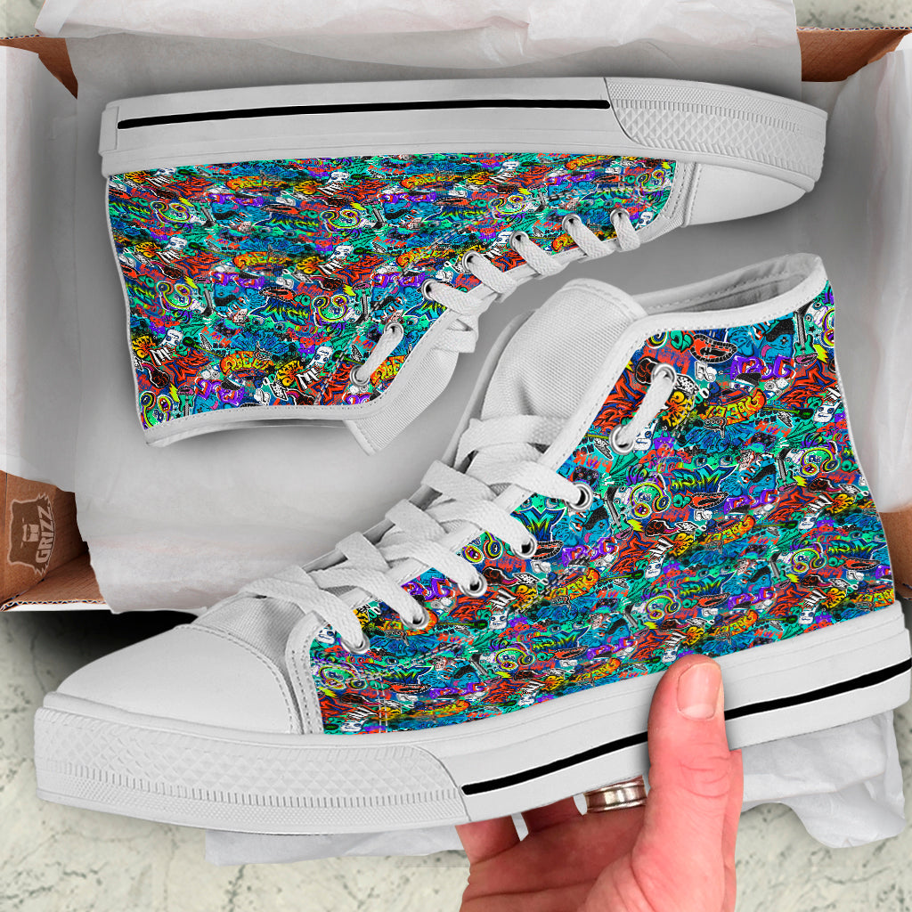 Music Abstract Print Pattern White High Top Shoes-grizzshop