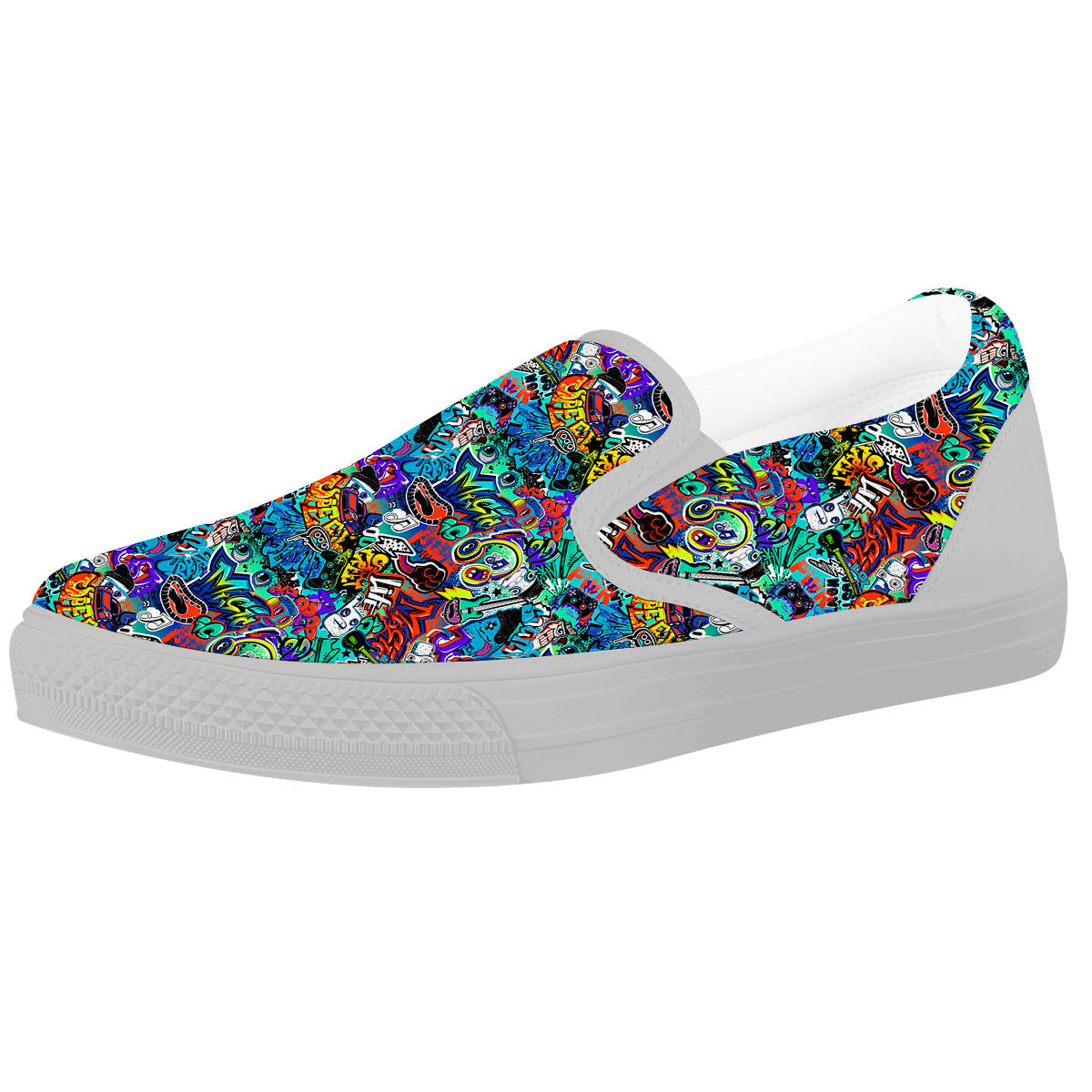 Music Abstract Print Pattern White Slip On Shoes-grizzshop