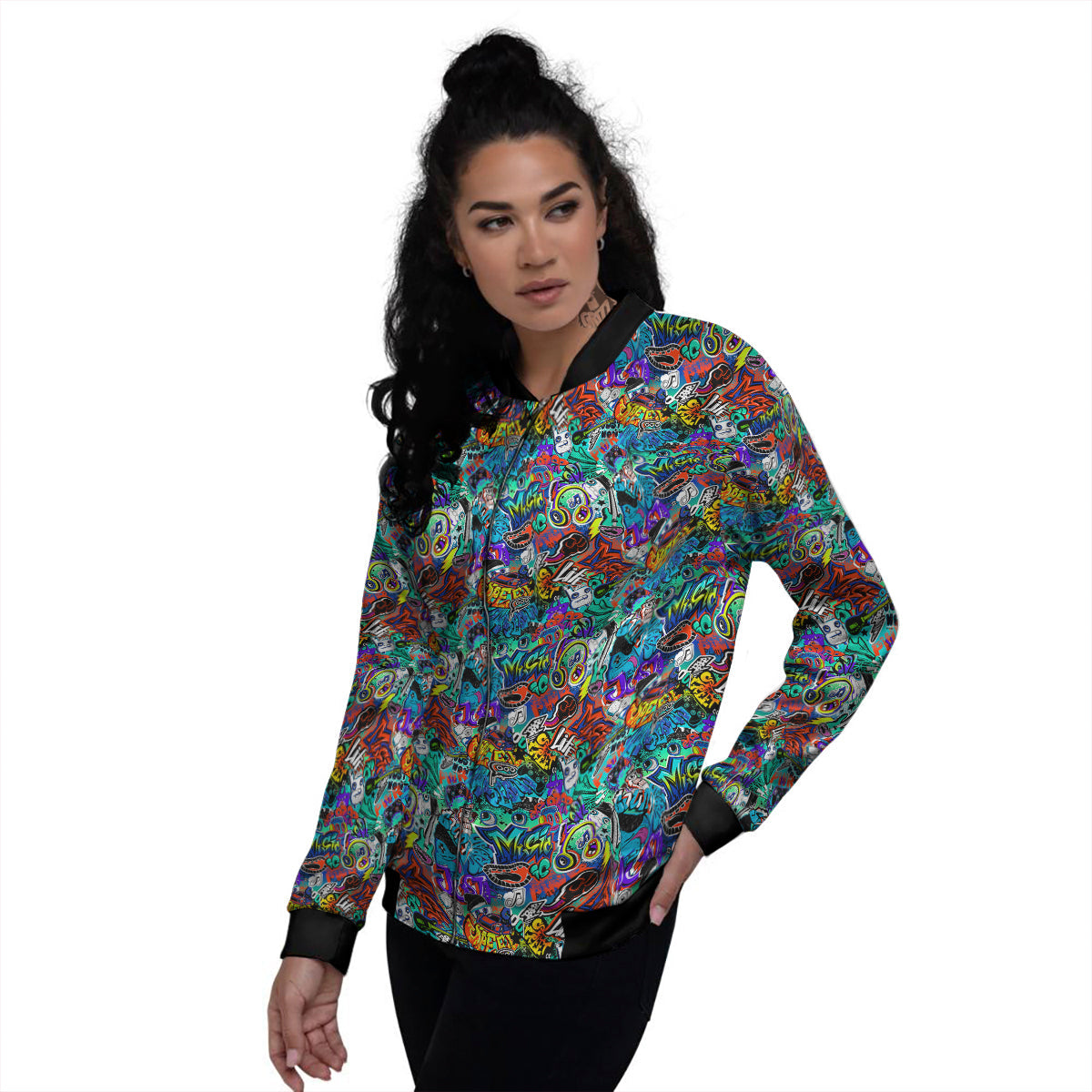 Music Abstract Print Pattern Women's Bomber Jacket-grizzshop