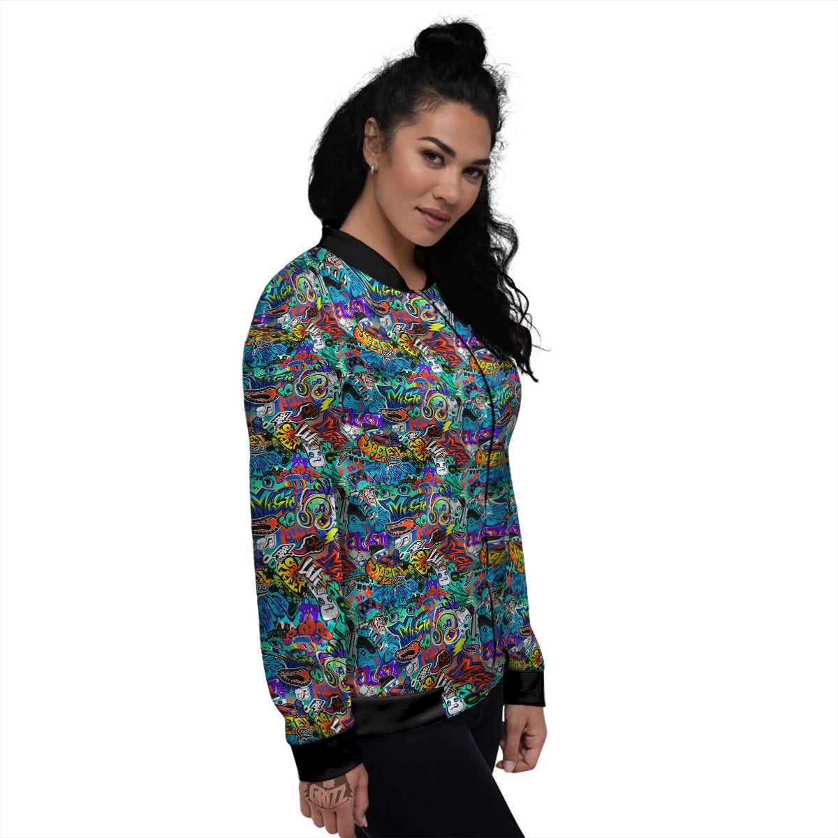 Music Abstract Print Pattern Women's Bomber Jacket-grizzshop
