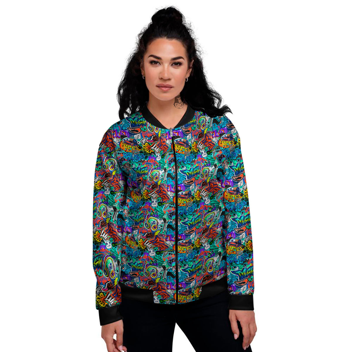 Music Abstract Print Pattern Women's Bomber Jacket-grizzshop