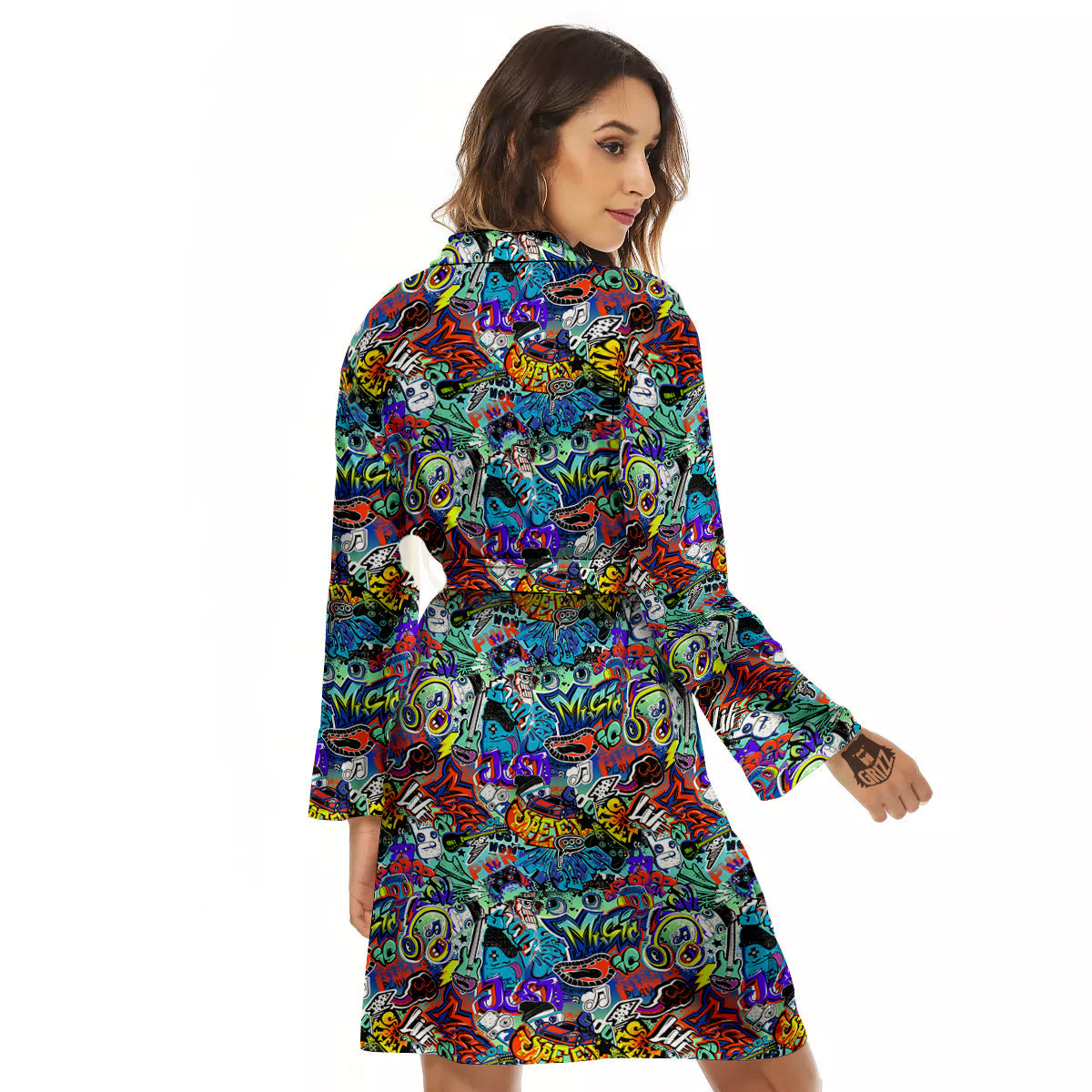 Music Abstract Print Pattern Women's Robe-grizzshop