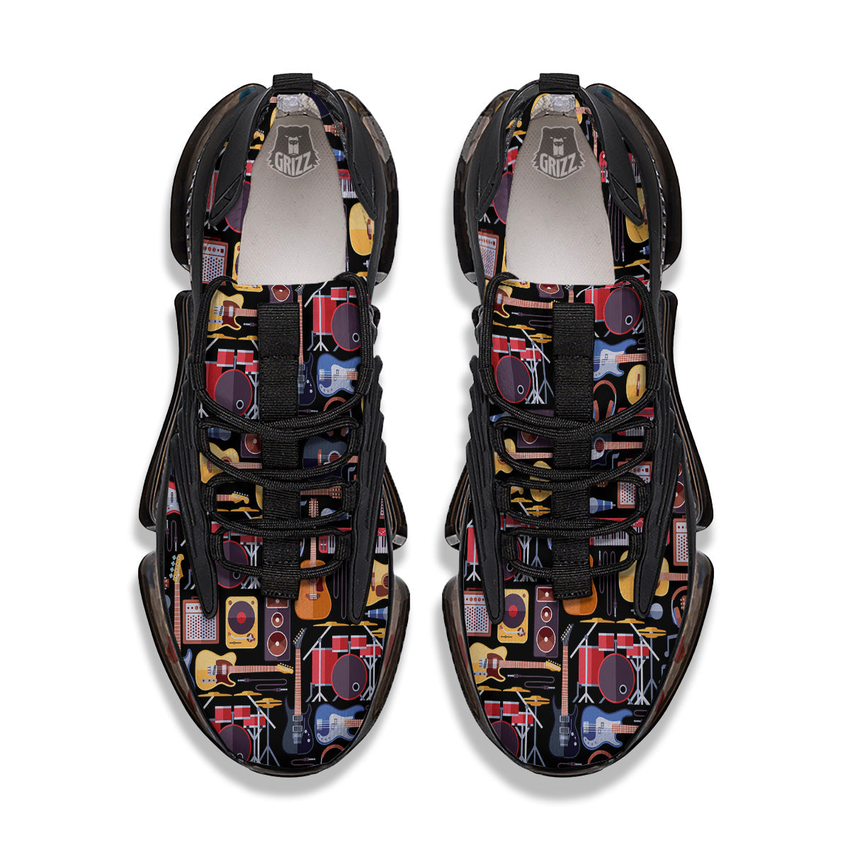Music Instruments Print Pattern Black Gym Shoes-grizzshop