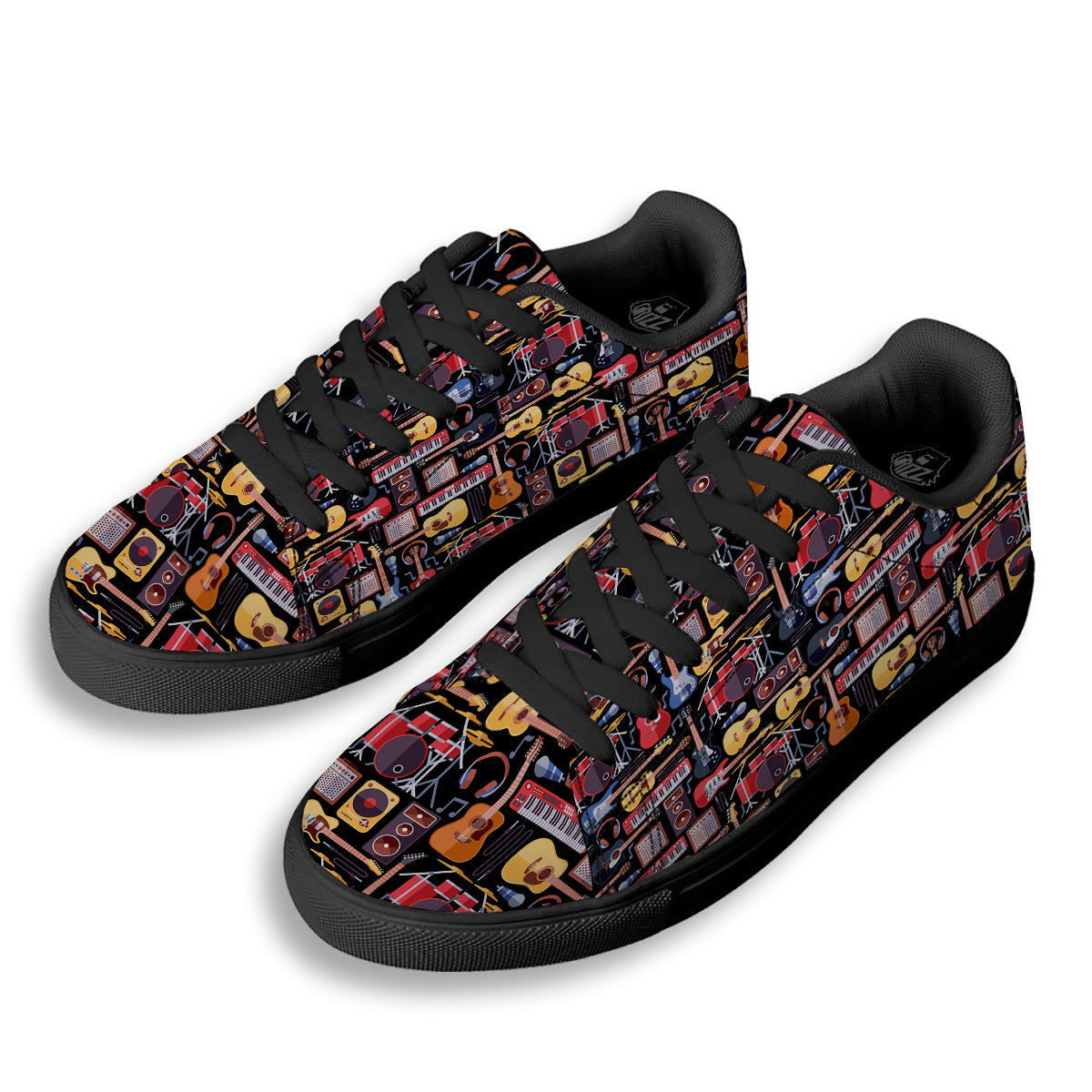 Music Instruments Print Pattern Black Low Top Sneakers-grizzshop