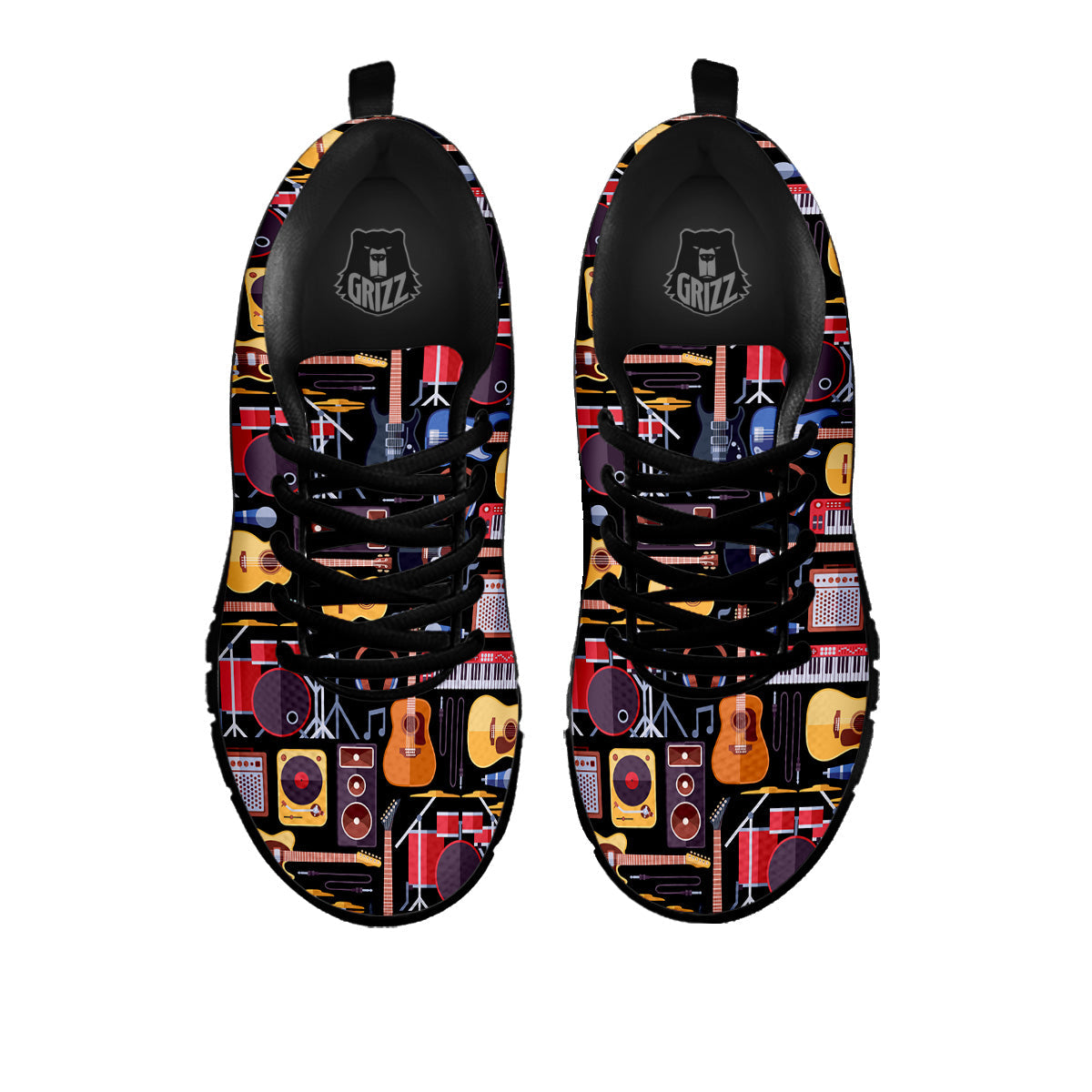Music Instruments Print Pattern Black Sneaker-grizzshop