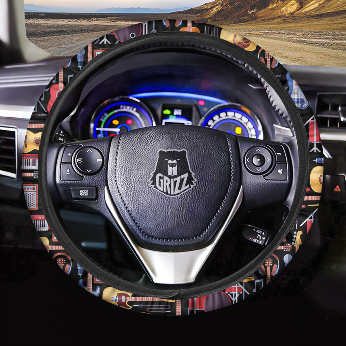 Music Instruments Print Pattern Car Steering Wheel Cover-grizzshop