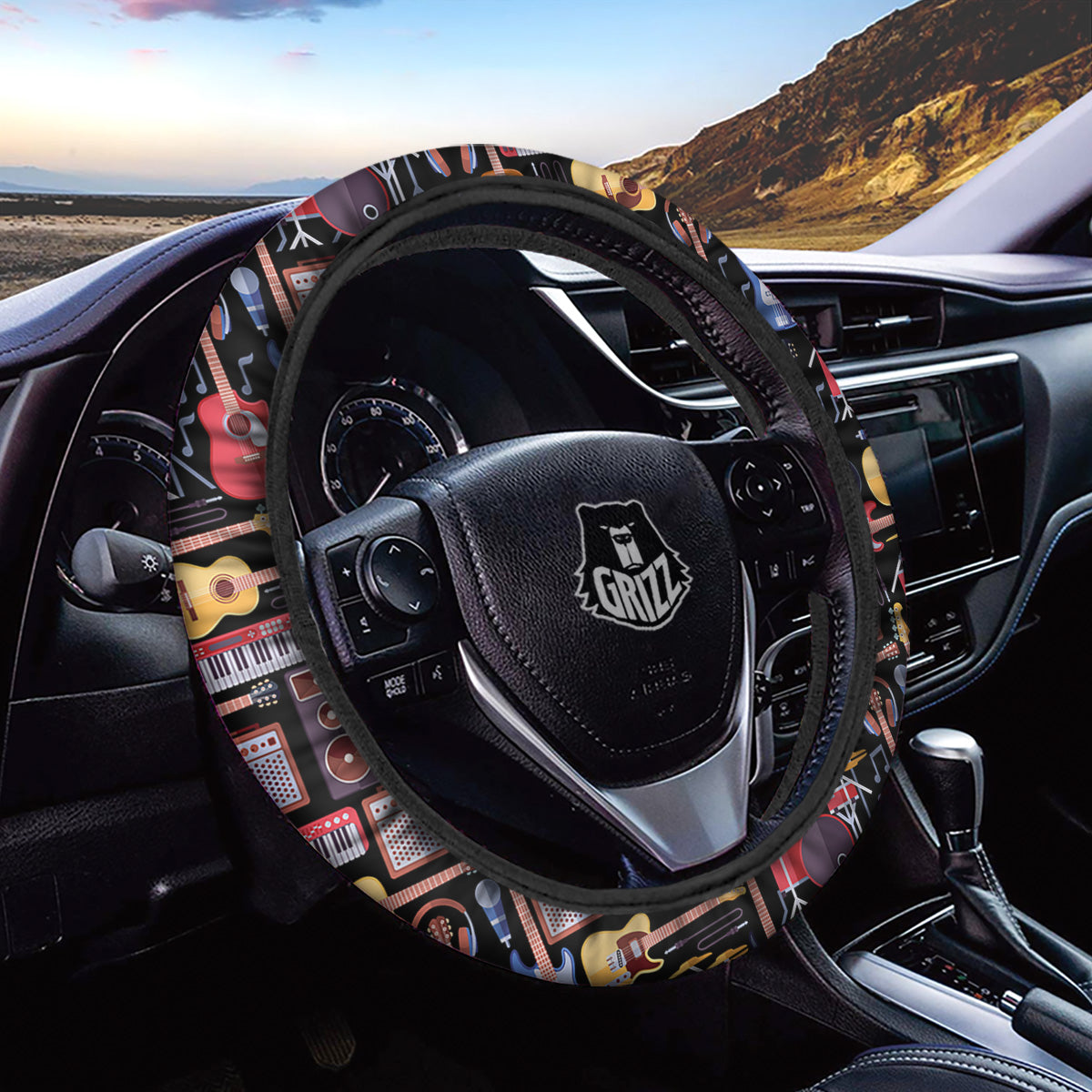 Music Instruments Print Pattern Car Steering Wheel Cover-grizzshop