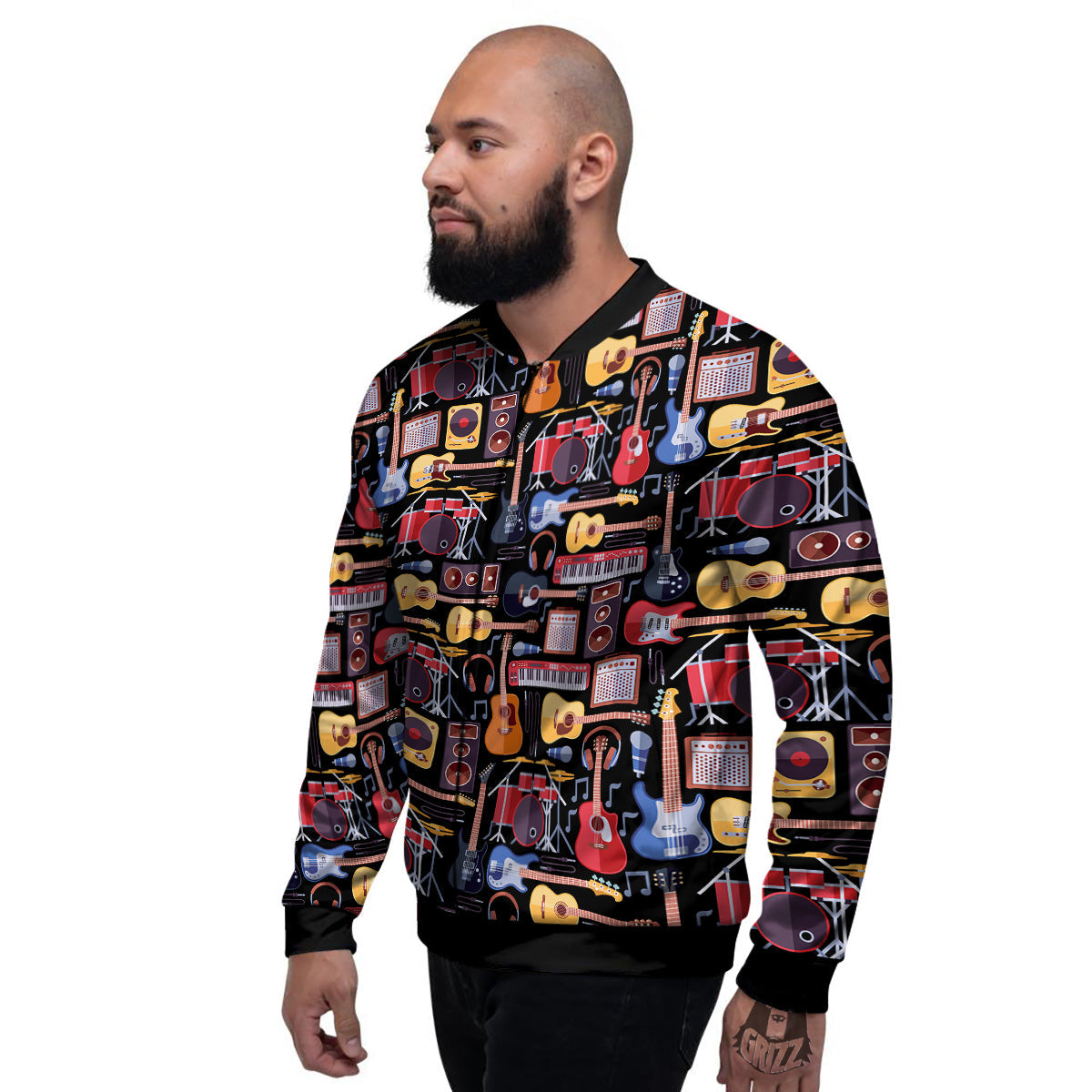 Music Instruments Print Pattern Men's Bomber Jacket-grizzshop