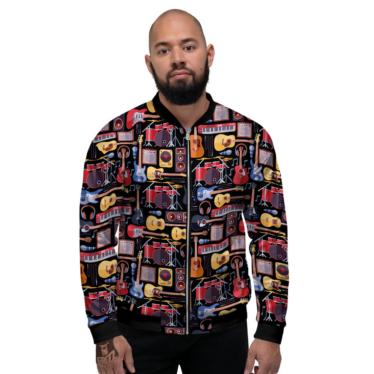 Music Instruments Print Pattern Men's Bomber Jacket-grizzshop
