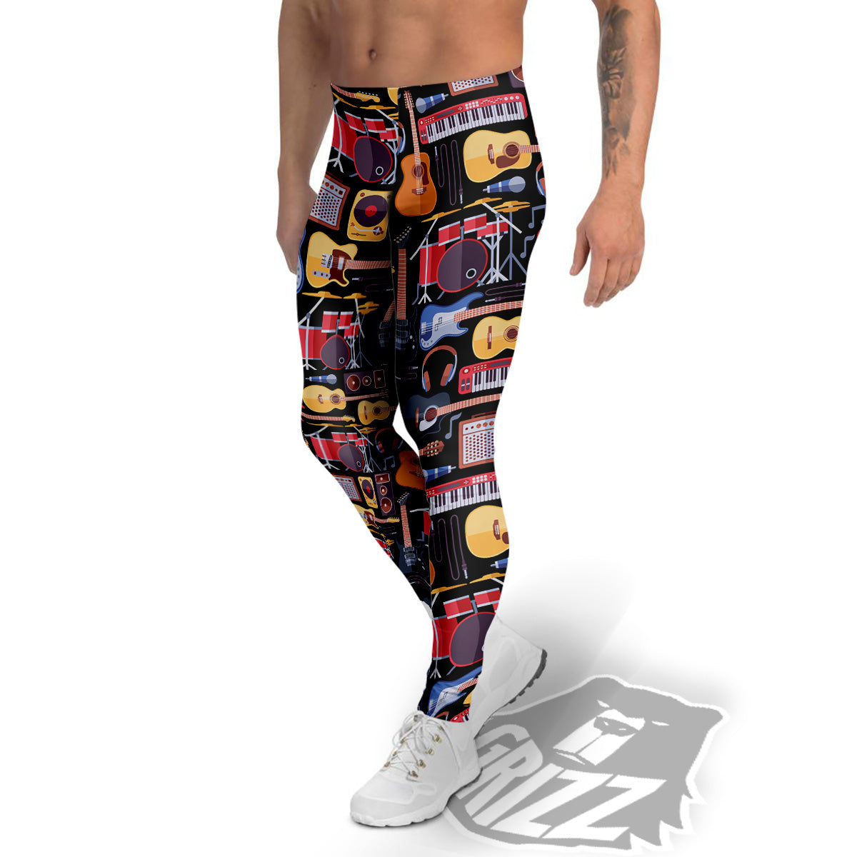 Music Instruments Print Pattern Men's Leggings-grizzshop