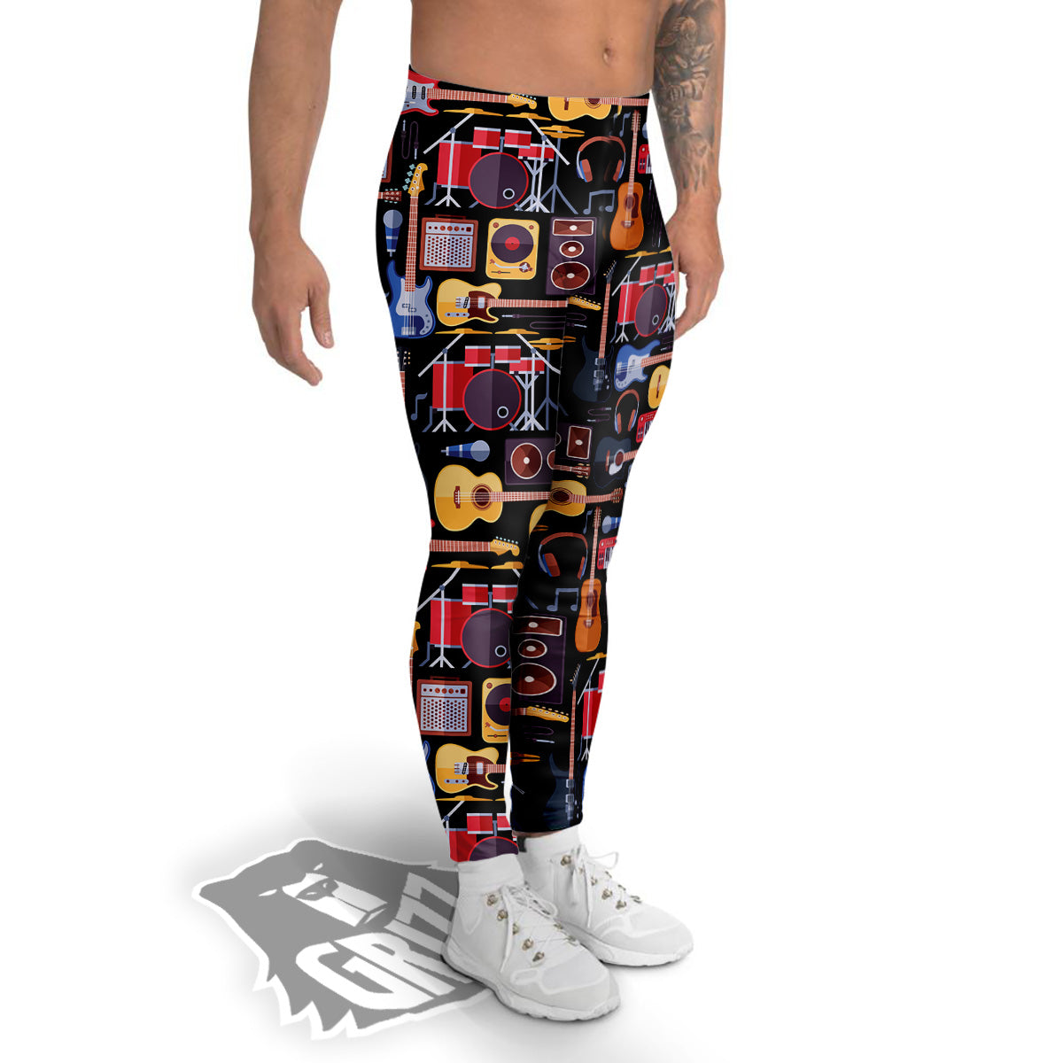 Music Instruments Print Pattern Men's Leggings-grizzshop