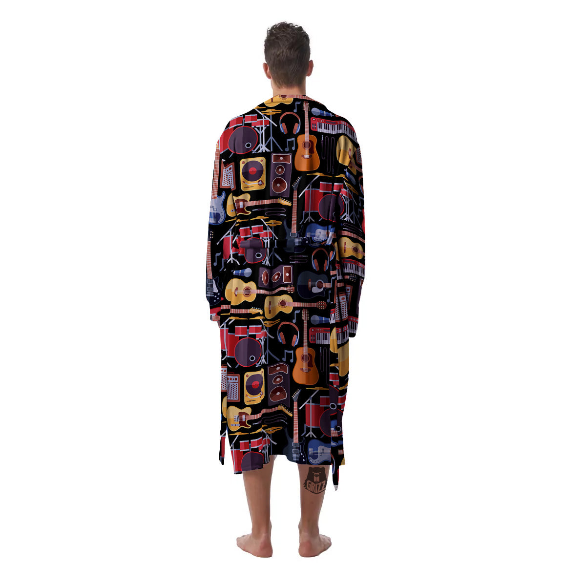 Music Instruments Print Pattern Men's Robe-grizzshop