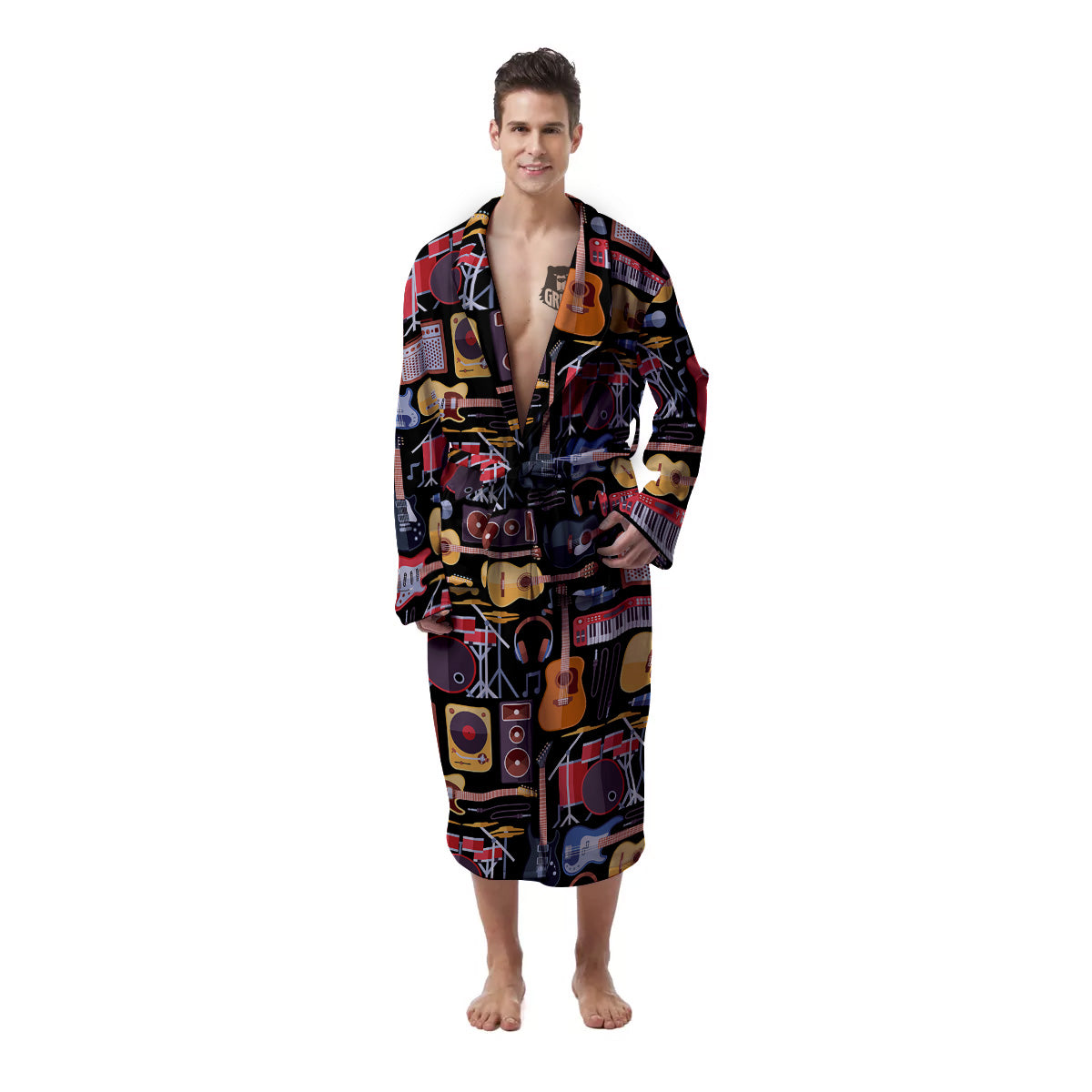 Music Instruments Print Pattern Men's Robe-grizzshop