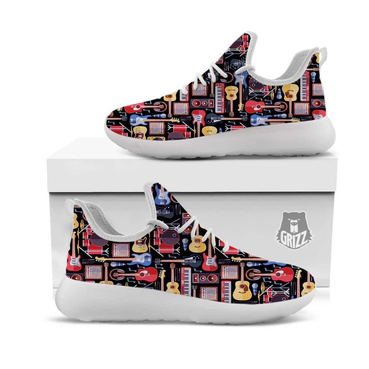 Music Instruments Print Pattern White Athletic Shoes-grizzshop