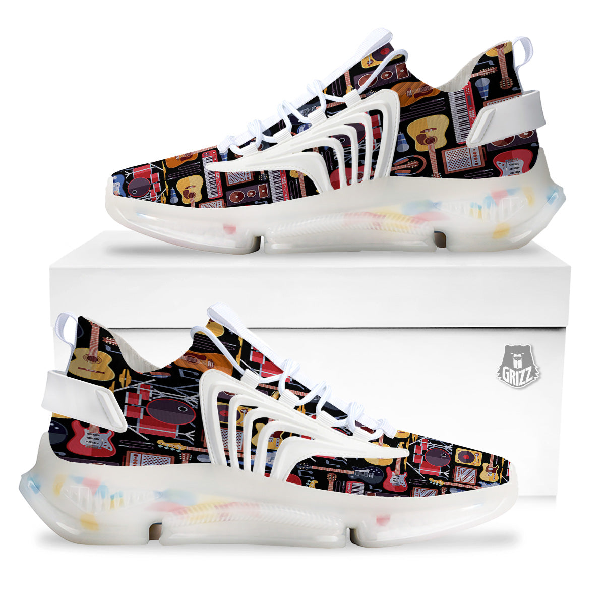 Music Instruments Print Pattern White Gym Shoes-grizzshop