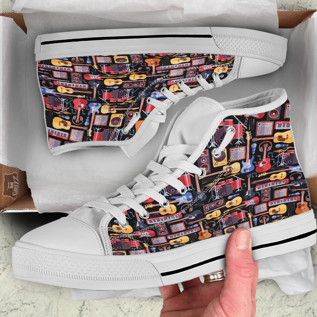 Music Instruments Print Pattern White High Top Shoes-grizzshop