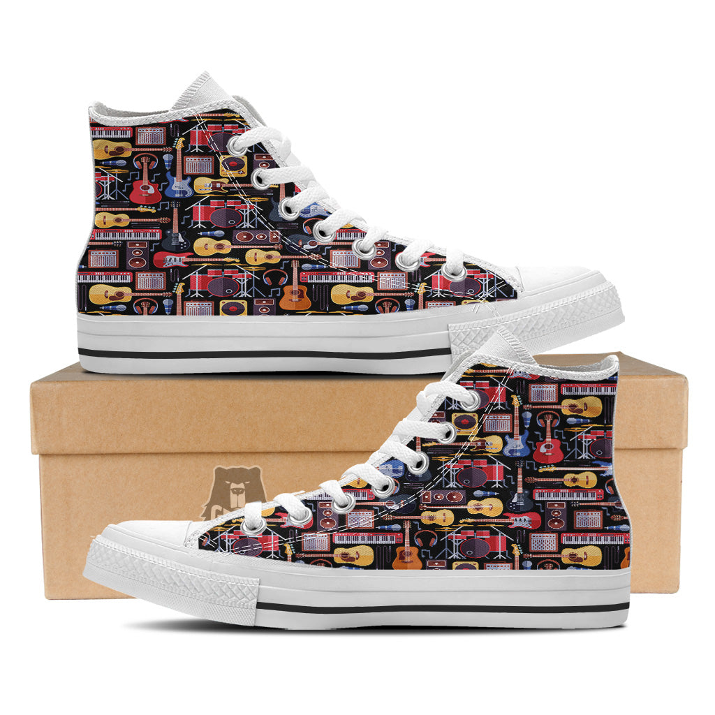 Music Instruments Print Pattern White High Top Shoes-grizzshop