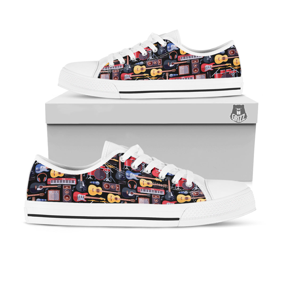 Music Instruments Print Pattern White Low Top Shoes-grizzshop