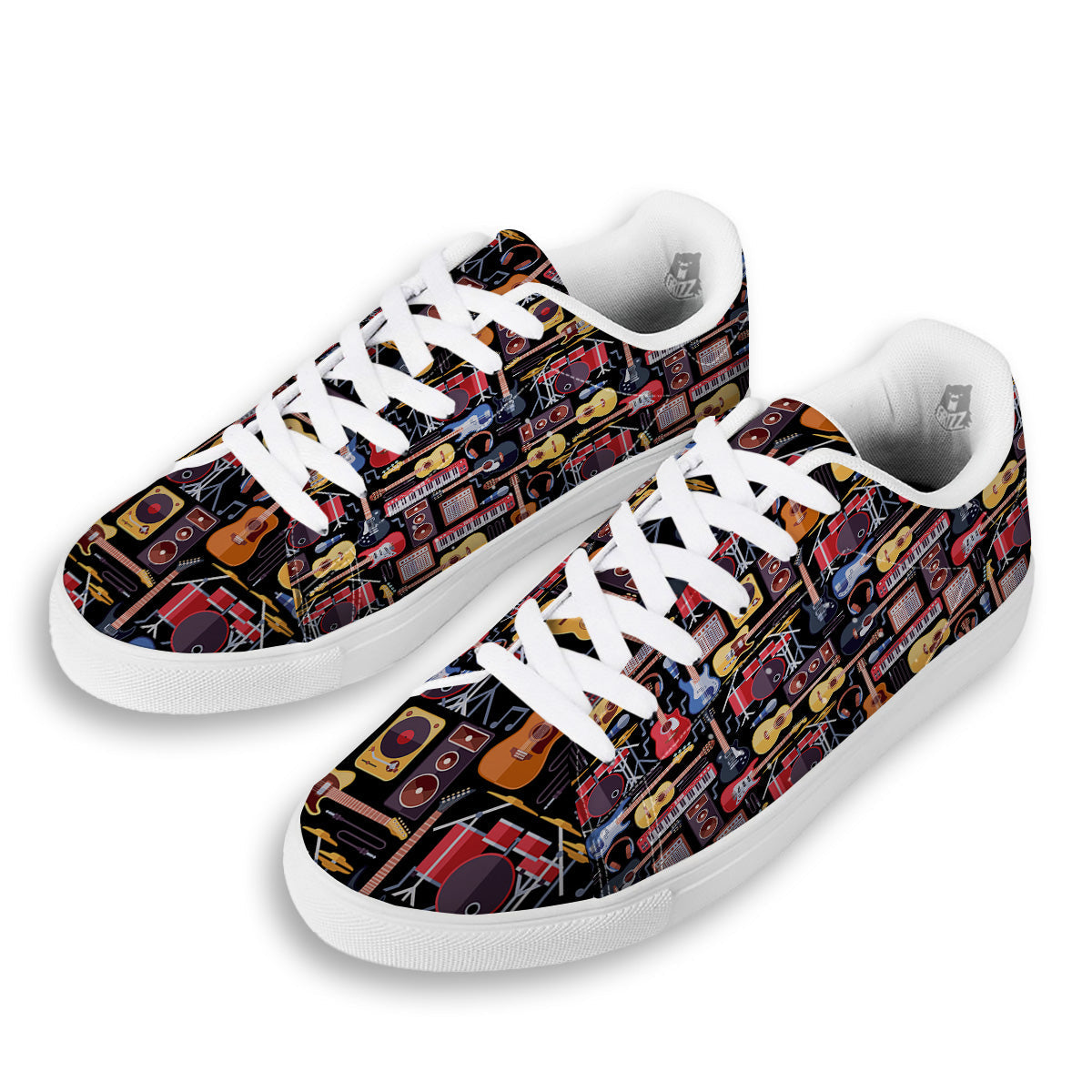 Music Instruments Print Pattern White Low Top Sneakers-grizzshop