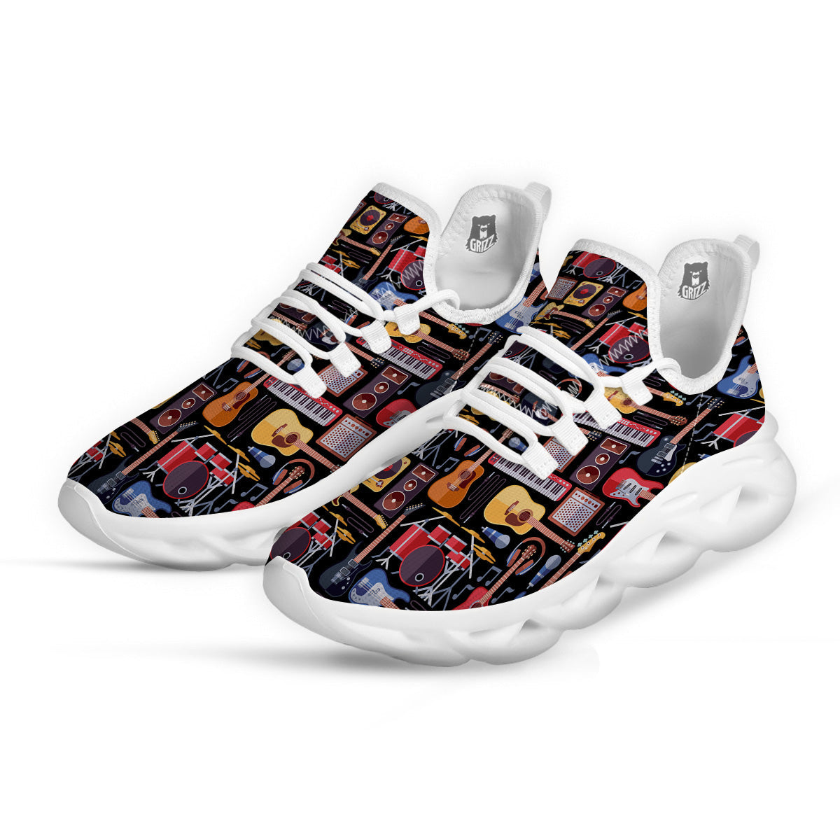 Music Instruments Print Pattern White Running Shoes-grizzshop